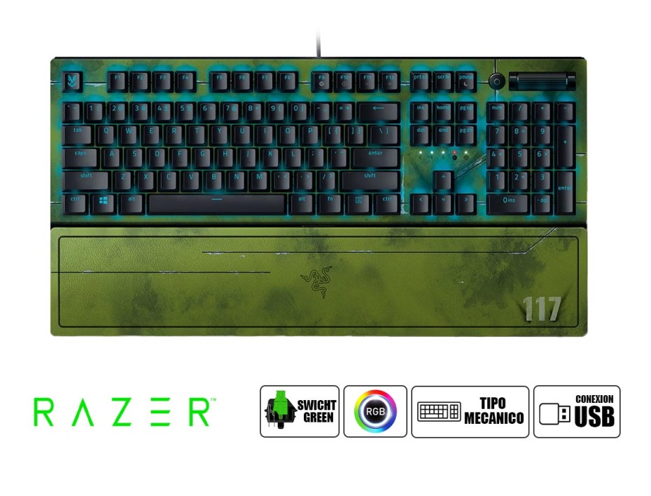 TECLADO RAZER GAMER BLACKWIDOW V3 HALO INFINITE ED MESH. CHROMA, RETROILUMINACIÓN RGB LED, SWITCH GREEN, US (RZ03-03542600-R3M1)