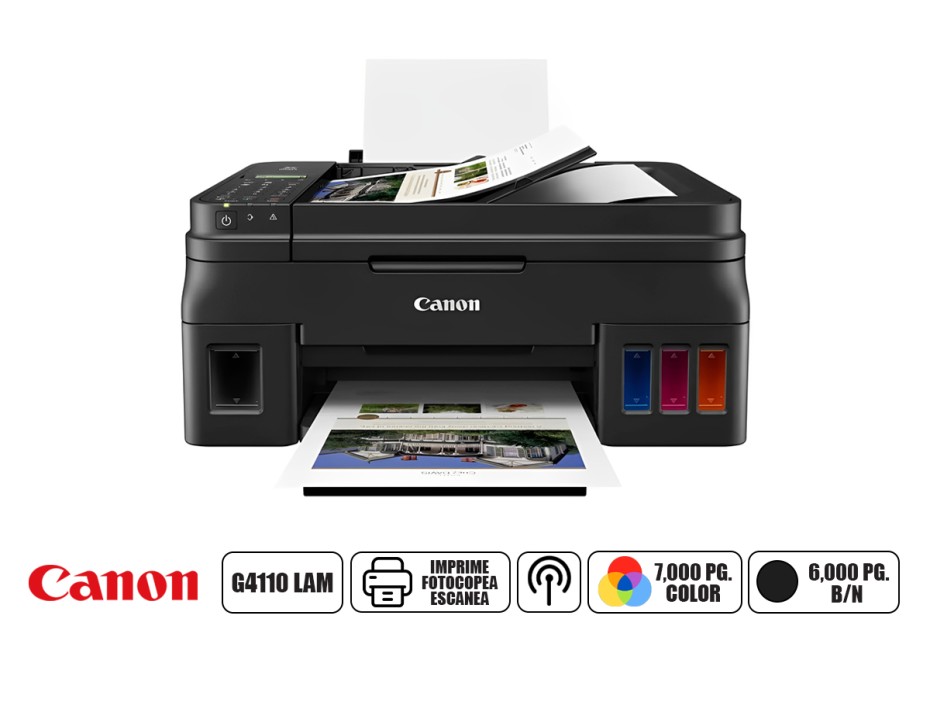 IMPRESORA CANON MULTIFUNCIONAL PIXMA G4110, C/ TANQUE IMPRIME ESCANEA FOTOCOPIA INALAMBRICA (G4110 LAM)