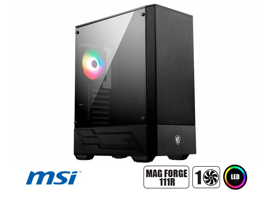 CASE MSI MAG FORGE 111R SIN FUENTE, CON 1 PANEL LATERAL DE VIDRIO, 1 VENTILADOR LED, COLOR NEGRO (MAG FORGE 111R)