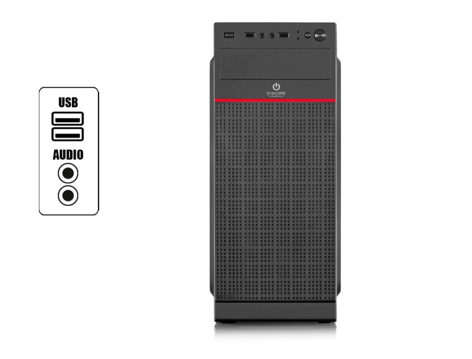 CASE ENKORE COMPLEX CON FUENTE 230W, CON PANEL DE METAL, 2 PUERTOS USB, COLOR NEGRO (ENC 2002)