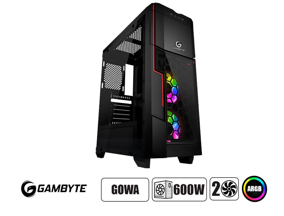 Case Gambyte Gowa Fuente 600w, Con Panel Lateral De Vidrio Templado, Led Argb, Color Negro (gtt1205a)