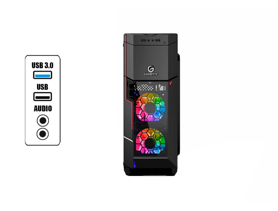 Case Gambyte Gowa Fuente 600w, Con Panel Lateral De Vidrio Templado, Led Argb, Color Negro (gtt1205a)