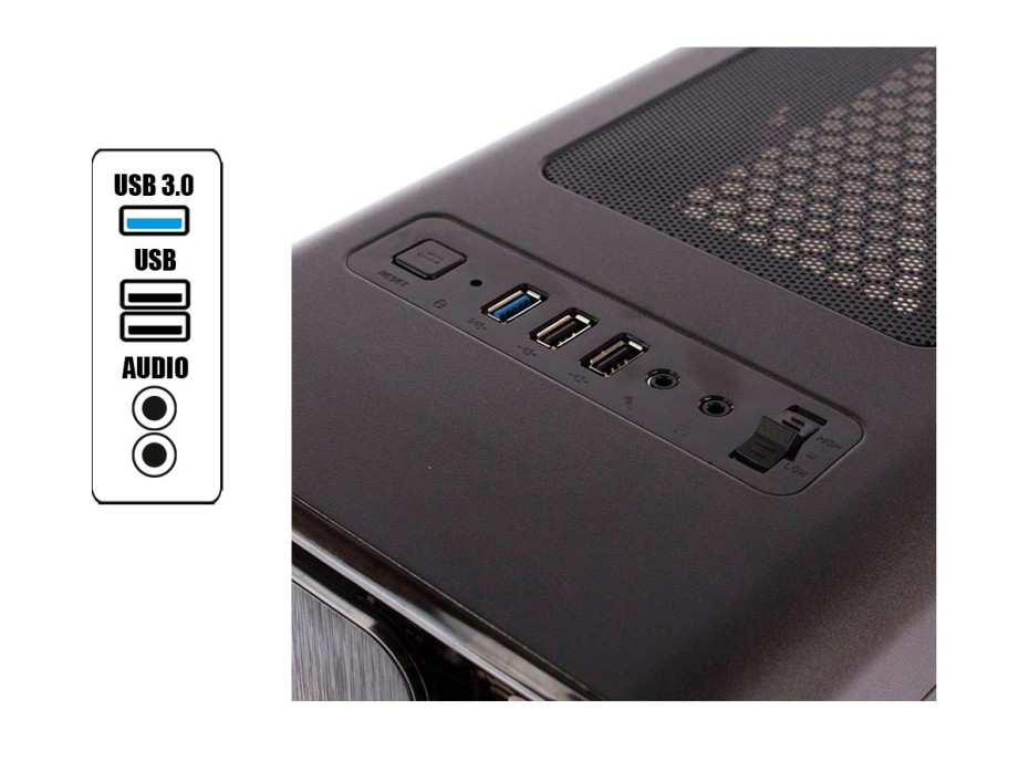 CASE GAMEMAX FUENTE 550W, CON PANEL LATERAL ACRILICO, 3 VENTILADORES LED RED, SALIDA DE AUDIO, 2 PUERTOS USB, COLOR NEGRO (MOONLIGHT GE550)
