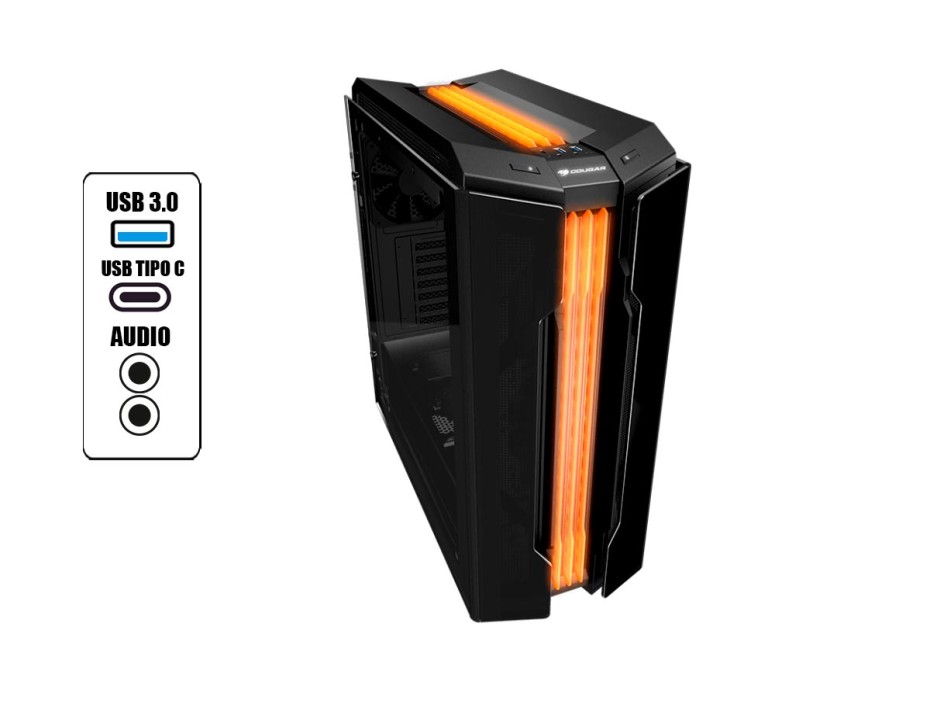 CASE COUGAR GEMINI T PRO GAMING SIN FUENTE, CON PANEL LATERAL DE VIDRIO TEMPLADO, 3 VENTILADORES LED RGB, 2 PUERTOS USB, COLOR NEGRO (106KMT0008-00)