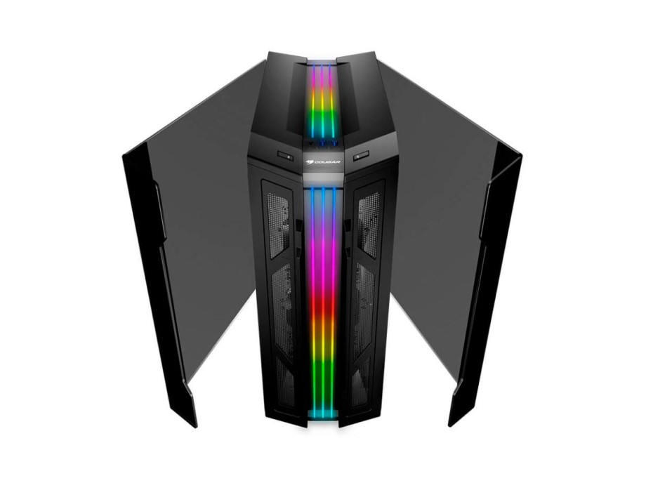 CASE COUGAR GEMINI T PRO GAMING SIN FUENTE, CON PANEL LATERAL DE VIDRIO TEMPLADO, 3 VENTILADORES LED RGB, 2 PUERTOS USB, COLOR NEGRO (106KMT0008-00)
