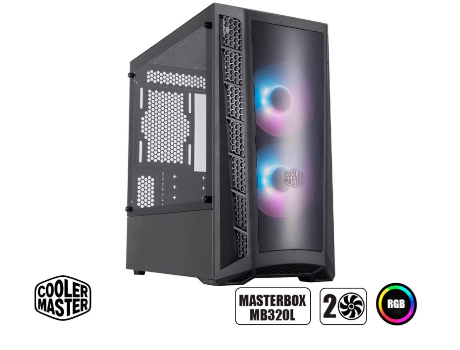 CASE COOLER MASTER MASTERBOX MB320L SIN FUENTE, CON PANEL LATERAL DE VIDRIO TEMPLADO, 2 VENTILADORES FRONTALES LED RGB, 2 PUERTOS USB (MCB-B320L-KGNN-