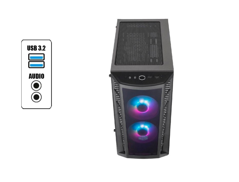 CASE COOLER MASTER MASTERBOX MB320L SIN FUENTE, CON PANEL LATERAL DE VIDRIO TEMPLADO, 2 VENTILADORES FRONTALES LED RGB, 2 PUERTOS USB (MCB-B320L-KGNN-