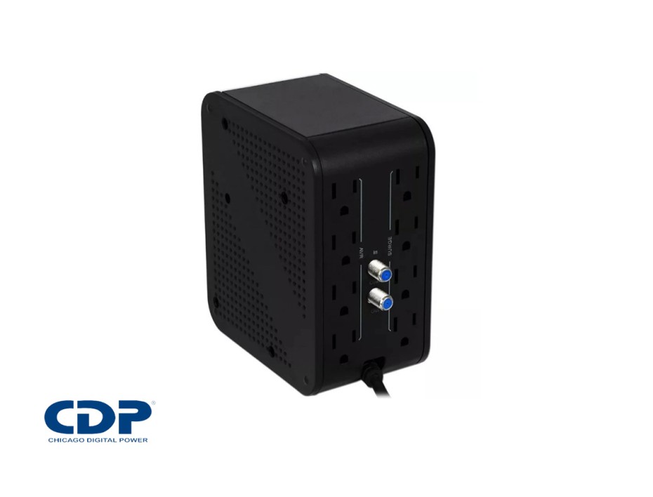 Estabilizador Cdp 1000va 8 Tomas Con 4 Puertos Usb, ProtecciÓn Coaxial, Indicador Led, Color Negro Con Blanco (r2cu Avr 1008i)
