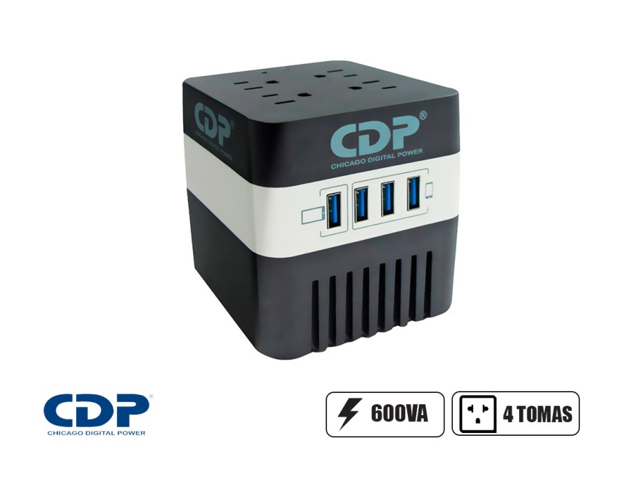 ESTABILIZADOR CDP  600VA/300W 4 TOMAS 4 USB (RU-AVR604I)