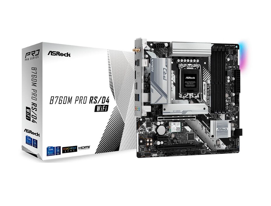 PLACA MADRE ASROCK B760M PRO RS/D4 WIFI - PARA PROCESADORES INTEL LGA 1700, MEMORIA DDR4 (90-MXBKZ0-A0UAYZ)