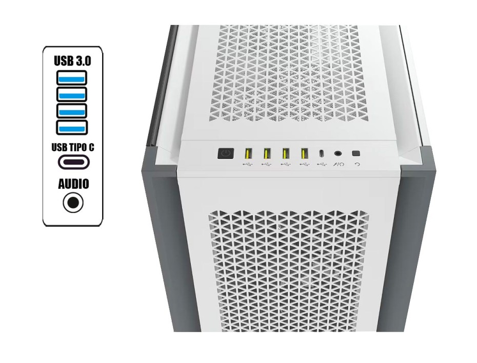 Case Corsair 7000d Airflow S/fuente (cc-9011219-ww) Panel De Vidrio, 3 Ventiladores, Blanco