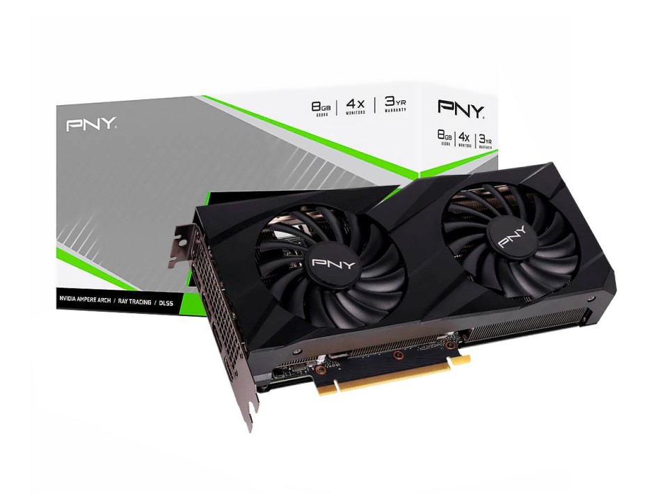 TARJETA DE VIDEO PNY RTX 3060 8GB, VERTO, GDDR6 GEFORCE NVIDIA 128 BITS, GRAFICO PARA VIDEO JUEGOS, 2 FAN (VCG30608DFBPB1)