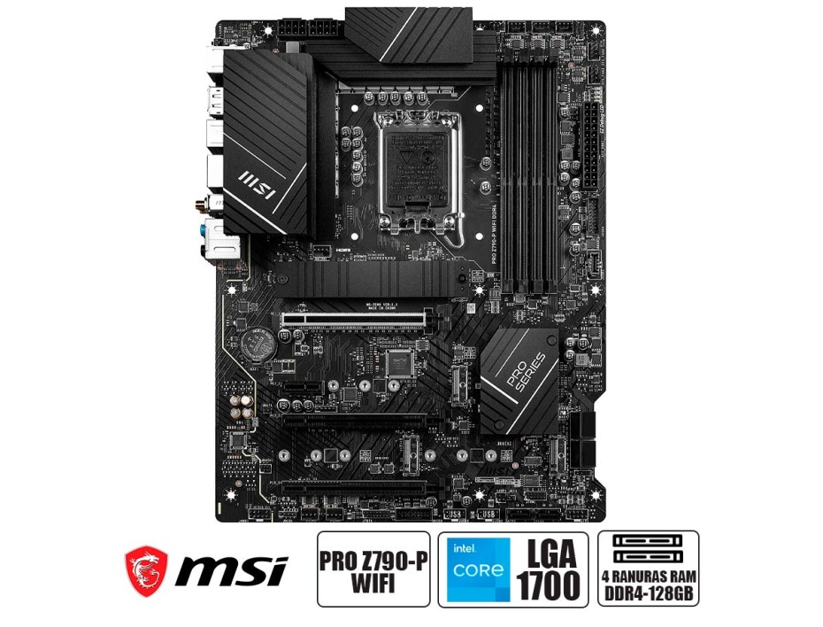 PLACA MADRE MSI PRO Z790-P WIFI, PARA PROCESADORES INTEL LGA 1700, 4 RANURASDE MEMORIA DDR4 HASTA 128GB BUSS 4800 MHZ, 13VA GEN(PRO Z790-P WIFI DDR4)