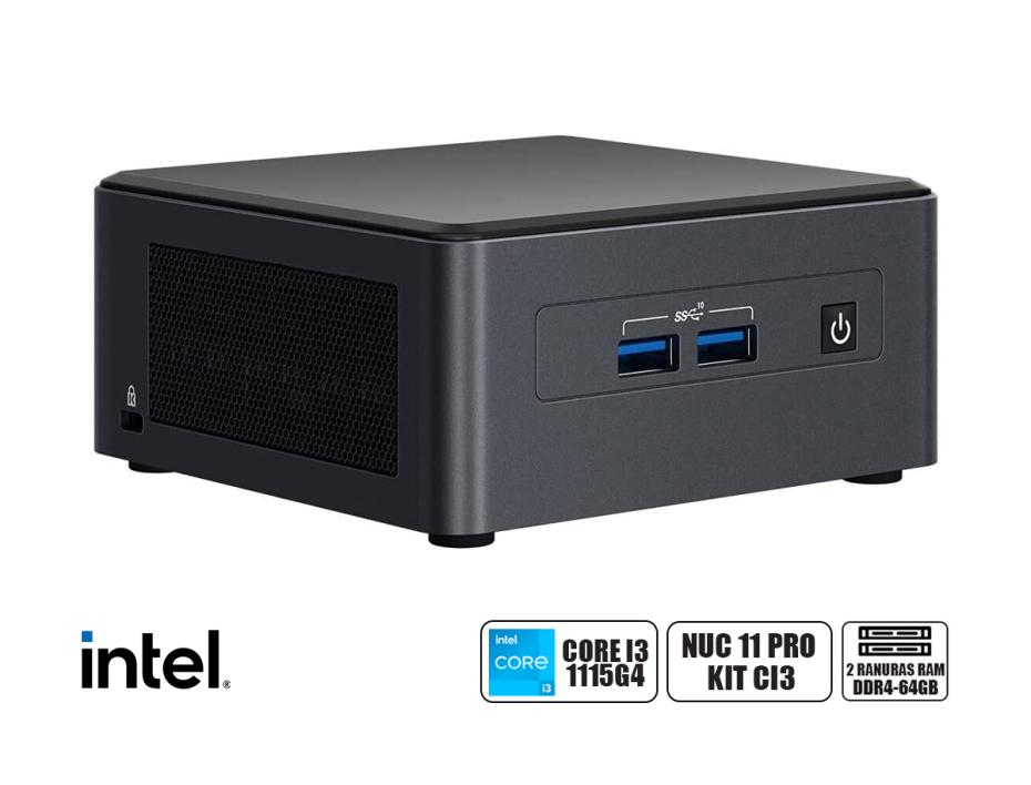 PC MINI INTEL NUC 11 PRO KIT CI3 ( BNUC11TNHI30001)  I3 -1115G4 |1 SLOT SSD + M.2 | 2 S | TIGER CANYON