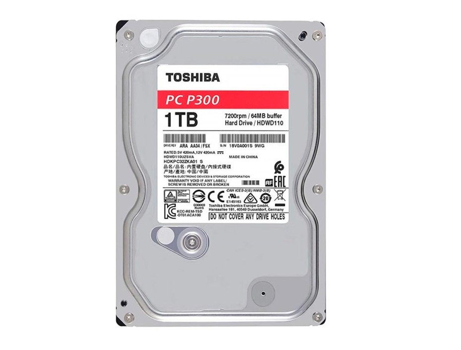 DISCO DURO TOSHIBA 1TB P300, CACHE DE 64MB, VELOCIDAD DE ROTACION 7200 RPM, FORMATO DE 3.5", SATA 3, PARA PC DE ESCRITORIO (HDWD110UZSVA)