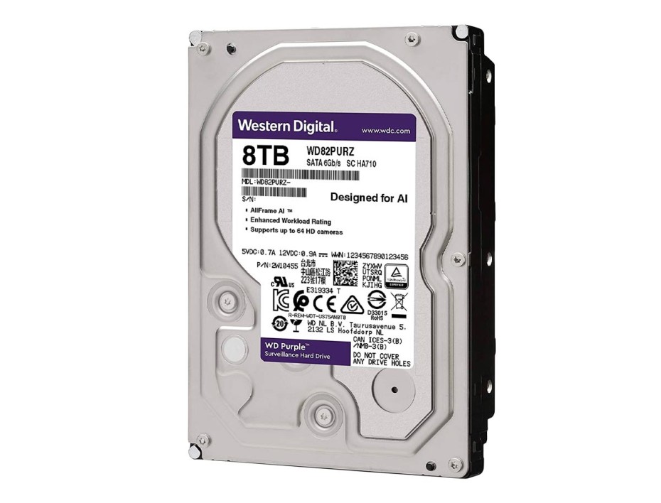 DISCO DURO WESTER DIGITAL 8TB PURPURA, CACHE 128MB, VELOCIDAD DE ROTACION 5640 RPM, FORMATO DE 3.5", SATA 6, PARA VIDEO VIGILANCIA (WD84PURZ)