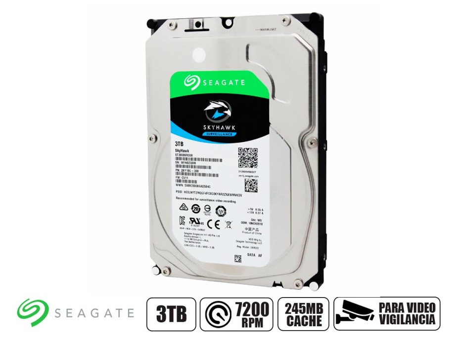 DISCO DURO SEAGATE 8TB SKYHAWK AL VIGILANCIA NVR IP, CACHE 245MB, VELOCIDAD DE ROTACION 7200 RPM, FORMATO DE 3.5", SATA 6 (ST8000VE001)