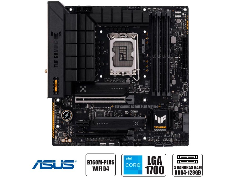 PLACA MADRE ASUS TUF GAMING B760-PLUS WIFI6 D5, PARA PROCESADORES INTEL LGA 1700, MEMORIA DDR5 DE 4 SOCKET HASTA 192GB BUSS 7200 MHZ (90MB1ER0-M0AAY0)