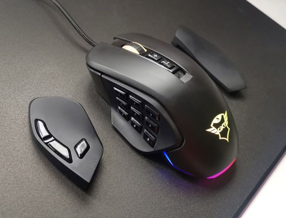 MOUSE TRUST GXT 970 MORFIX GAMING, SENSOR HASTA 10,000 DPI, IILUMINACION RGB, CON 14 BOTONES PROGRAMABLES, CONEXION USB, COLOR NEGRO (8713439237641)