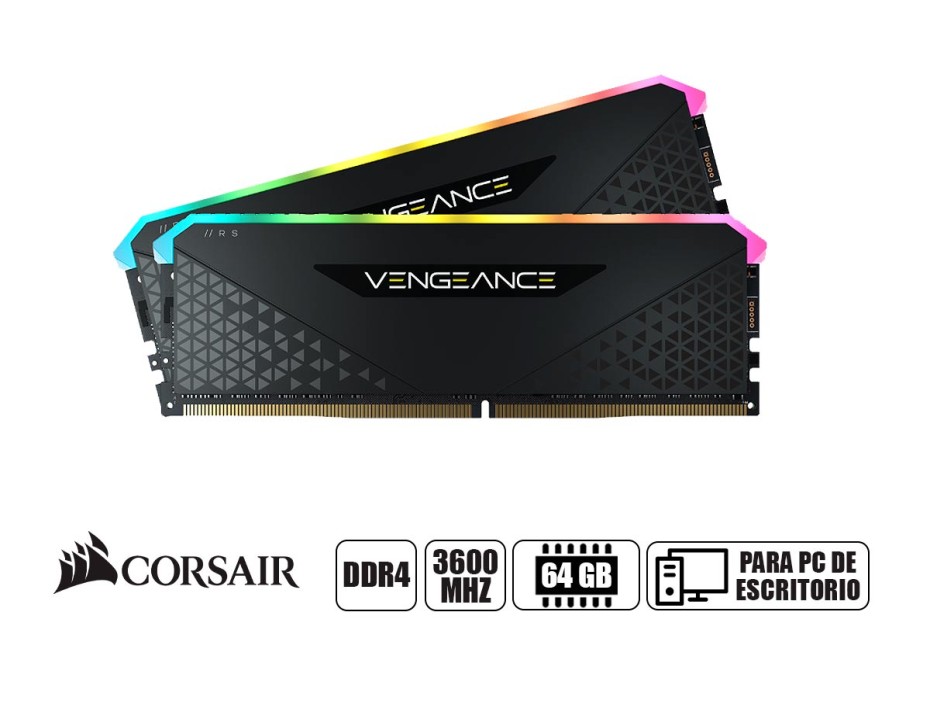 MEMORIA RAM CORSAIR DDR4 64GB / 3600MHZ (2X32) VENGEANCE RS RGB | BLACK | PC4-28800 (CMG64GX4M2D3600C18)