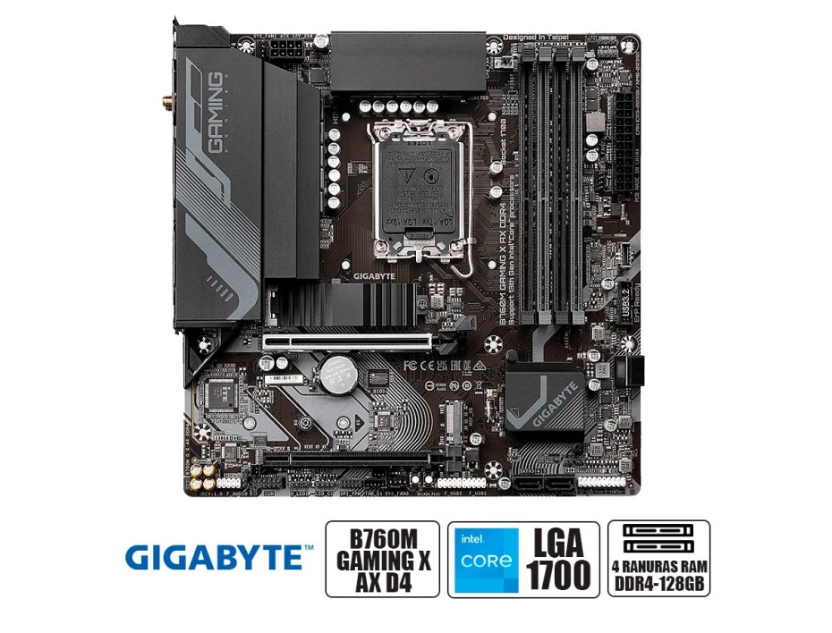 PLACA MADRE GIGABYTE B760M GAMING X AX D4 PARA PROCESADORES INTEL LGA 1700, MEMORIA DDR4 HASTA 128GB BUSS 5333 MHZ (B760M G X AX DDR4)