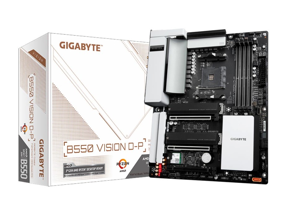 PLACA MADRE GIGABYTE B550 VISION D-P, PARA PROCESADOR AMD RYZEN AM4, 4 RANURAS DE MEMORIA DDR4 HASTA 128GB BUSS 5400 MHZ (B550 VISION D-P)