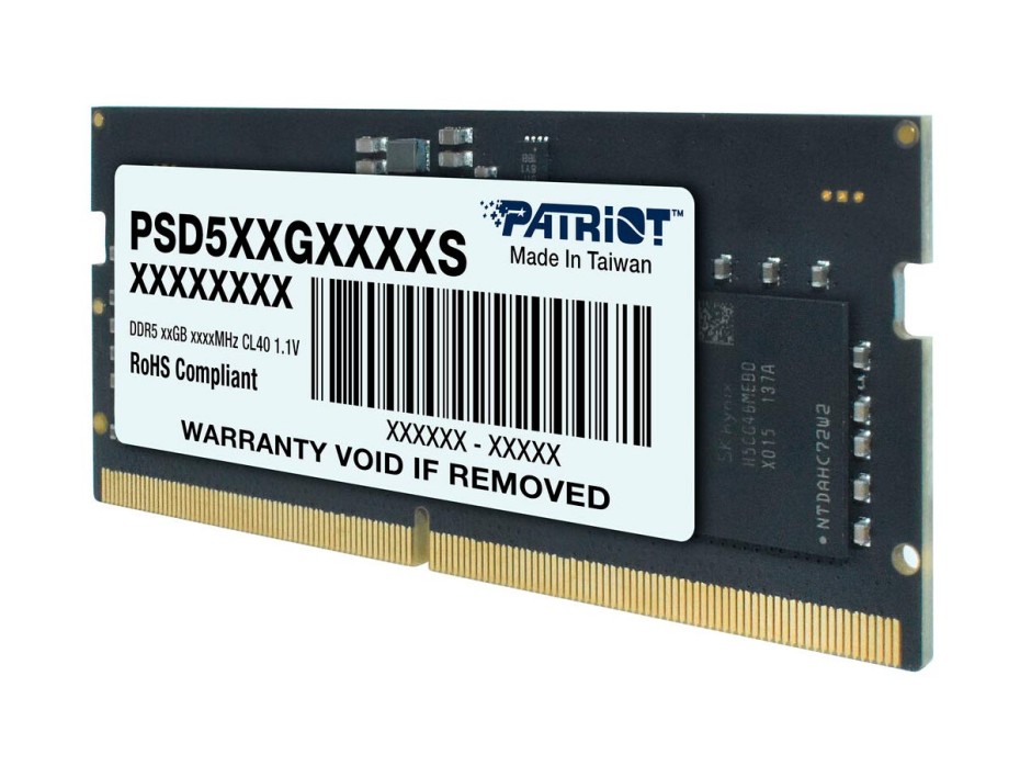 MEMORIA SODIM RAM PATRIOT DDR5 8GB, FRECUENCIA 4800 MHZ, SIGNATURE, NEGRO, PARA LAPTOP (PSD58G480041S)