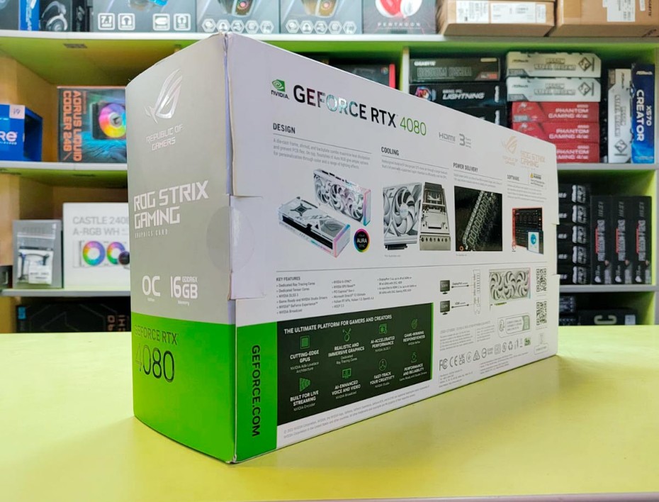 TARJETA DE VIDEO ASUS RTX 4080 16GB GDDR6X GEFORCE NVIDIA ROG STRIX 192 BITS, GRAFICO PARA VIDEOJUEGOS, 3 VENTILADORES (90YV0IC3-M0AA00)