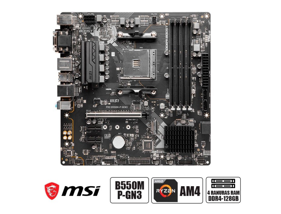 PLACA MADRE MSI B550M PRO P-GEN3 (911-7D95-010) SOCKET AM4 | RAM DDR4 BUSS 4400OC MHZ