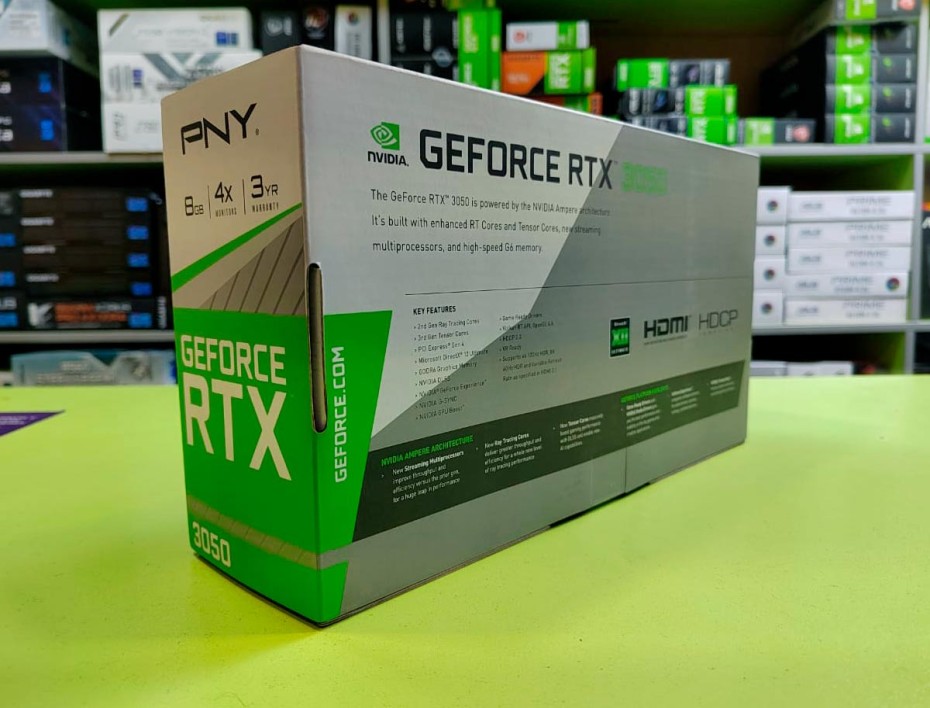 TARJETA DE VIDEO PNY RTX 3050 8GB GDDR6 GEFORCE NVIDIA VERTO 128 BITS, GRAFICO PARA VIDEOJUEGOS, 2 VENTILADORES (VCG30508DFBPB1)