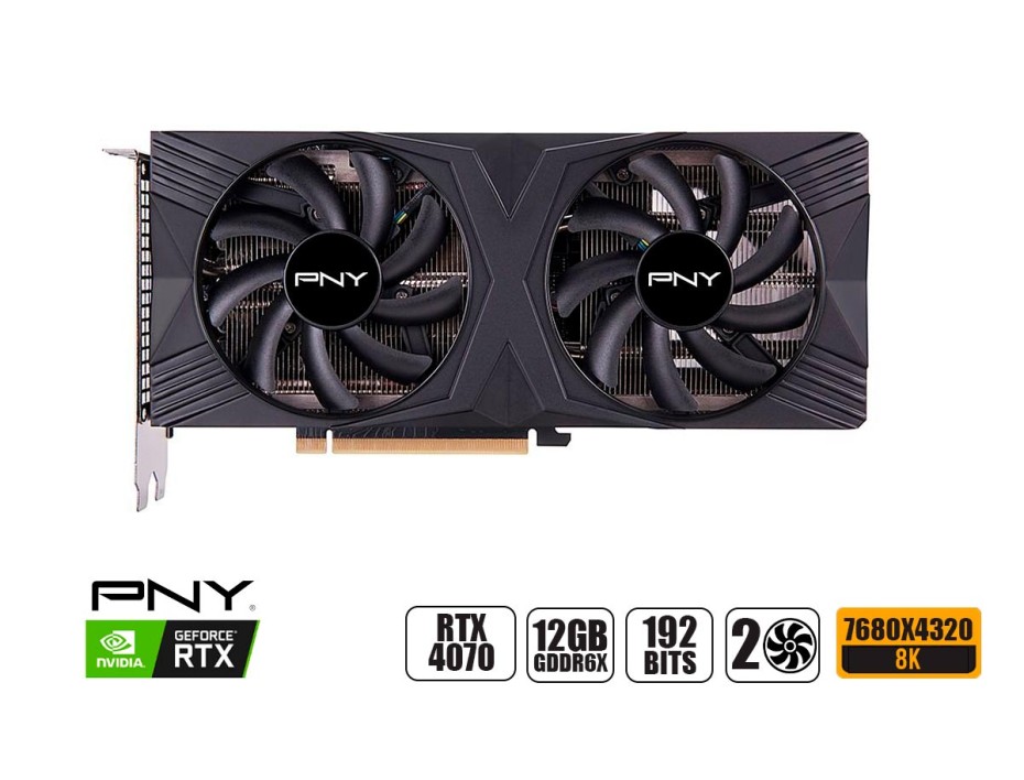 TARJETA DE VIDEO PNY GAMER VERTO 2X RTX 4070 12GB GDDR6X GEFORCE NVIDIA 192 BITS, GRAFICO PARA VIDEOJUEGOS, 2 VENTILADORES (VCG407012DFXPB1)
