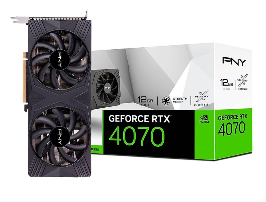 TARJETA DE VIDEO PNY GAMER VERTO 2X RTX 4070 12GB GDDR6X GEFORCE NVIDIA 192 BITS, GRAFICO PARA VIDEOJUEGOS, 2 VENTILADORES (VCG407012DFXPB1)