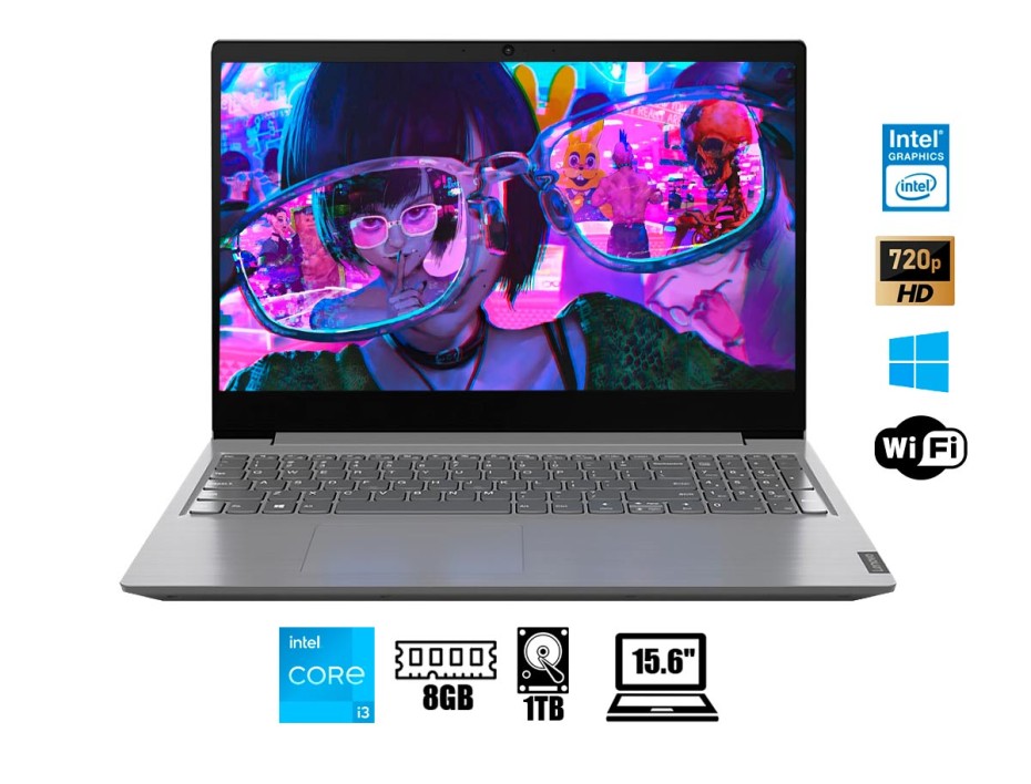 LAPTOP LENOVO CORE I3 10110U V15 IML, PANTALLA 15.6 PULGADAS HD TN, RAM 8GB, DISCO DURO 1TB, WINDOWS FREE (82NB002FAR)