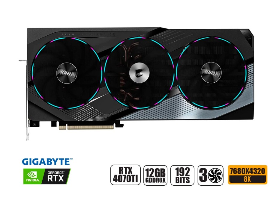 TARJETA DE VIDEO GIGABYTE RTX 4070TI 12GB GDDR6X, AORUS ELITE NVIDIA 192 BITS, GRAFICO PARA VIDEO JUEGOS, 3 FAN (GV-N407TAORUS E-12GD)
