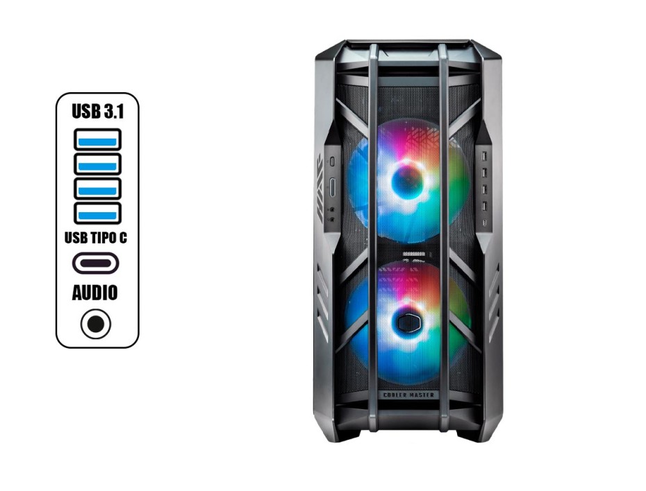 CASE COOLER MASTER HAF S/ FUENTE | FULL TOWER, SOPORTA HASTA 19 FAN, VIDRIO TEMPLADO LED-ARGB (H700-IGNN-S00)