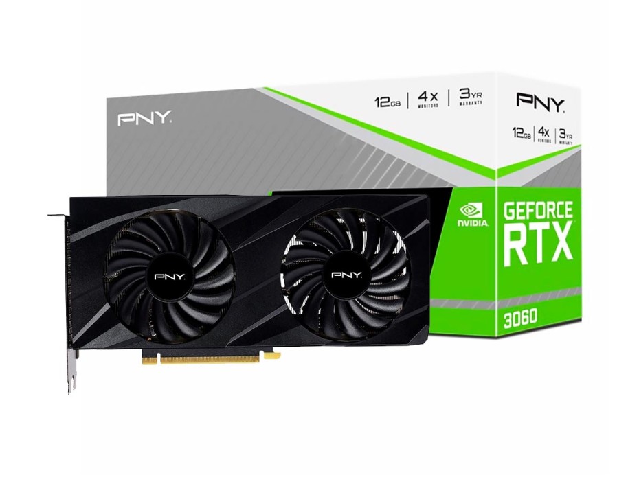 TARJETA DE VIDEO PNY RTX 3060 12GB DUAL FAN, GDDR6 NVIDIA 192 BITS (VCG306012DFMPB1)