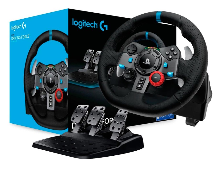 VOLANTE CON PEDAL LOGITECH DRIVING FORCE G29, BOTÓN RUEDA, GIRO DE 900 GRADOS BLOQUEO, SENSOR DE MANEJO, PEDALES DEL FRENO NO LINEAL (941-000110)