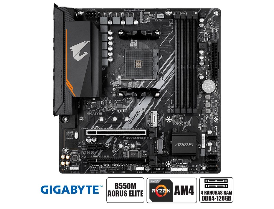 Placa Madre Gigabyte B550m Aorus Elite (b550m Aorus Elite) Socket Am4, Ram Ddr4 Buss 4733oc Mhz