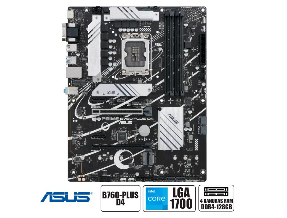 PLACA MADRE ASUS PRIME B760-PLUS D4, PARA PROCESADORES INTEL LGA 1700, MEMORIA DDR4 DE 4GB HASTA 128GB BUSS 5333 MHZ (90MB1CW0-M0AAY0)