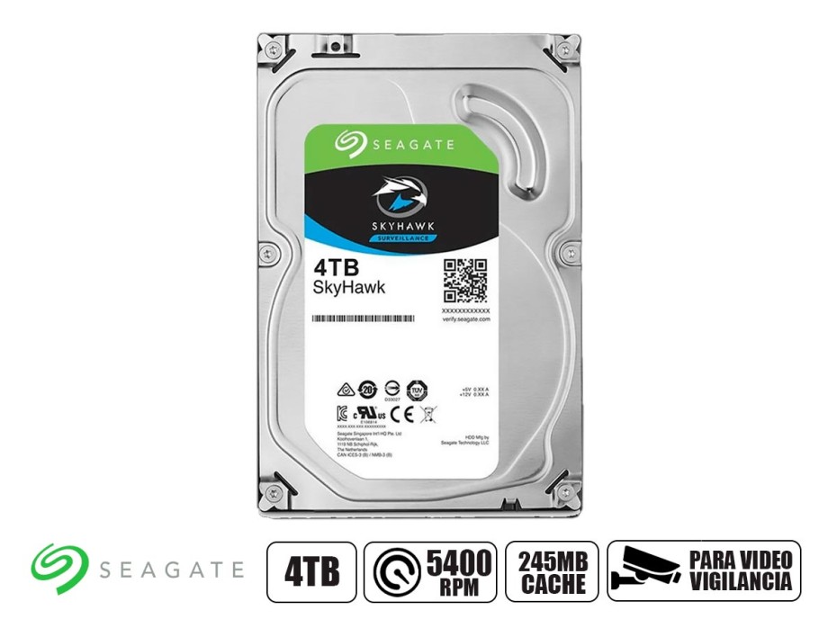 Disco Duro Seagate 4tb Skyhawk (st4000vx016) Cache 256mb, 5400 Rpm, 3.5", Sata 6, Para Video Vigilancia