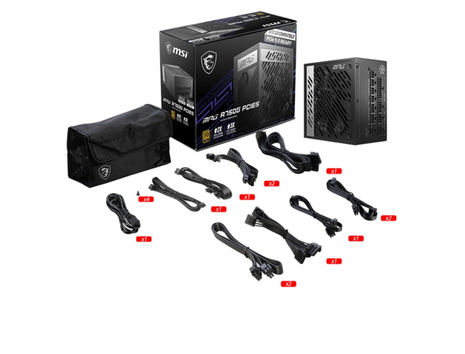 FUENTE DE PODER MSI 750W ATX, GOLD 80 PLUS, MPG A750G PCIE5, MODULAR, COLOR NEGRO (306-MPG A750G PCIE5)