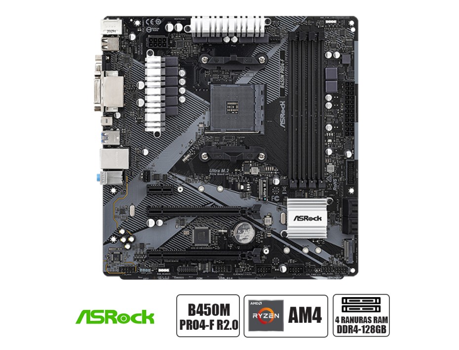 PLACA MADRE ASROCK B450M PRO4-F R2.0 (90-MXBEX0-A0UAYZ) SOCKET AM4 | RAM DDR4 BUSS 3200OC MHZ