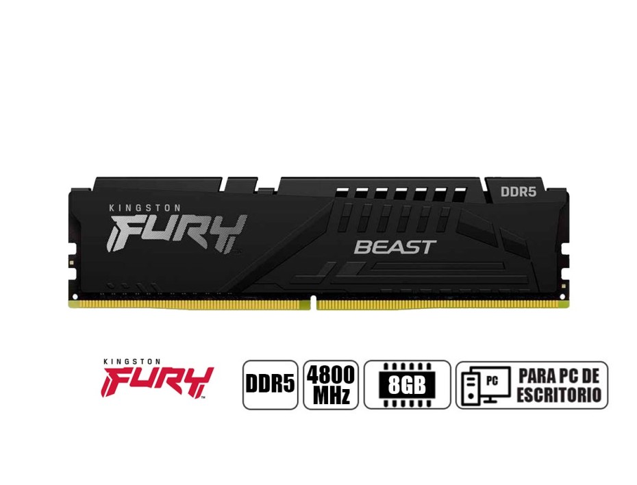Memoria Ram Kingston Fury Ddr5 8gb Beast (kf548c38bb-8) 4800 Mhz, Negro