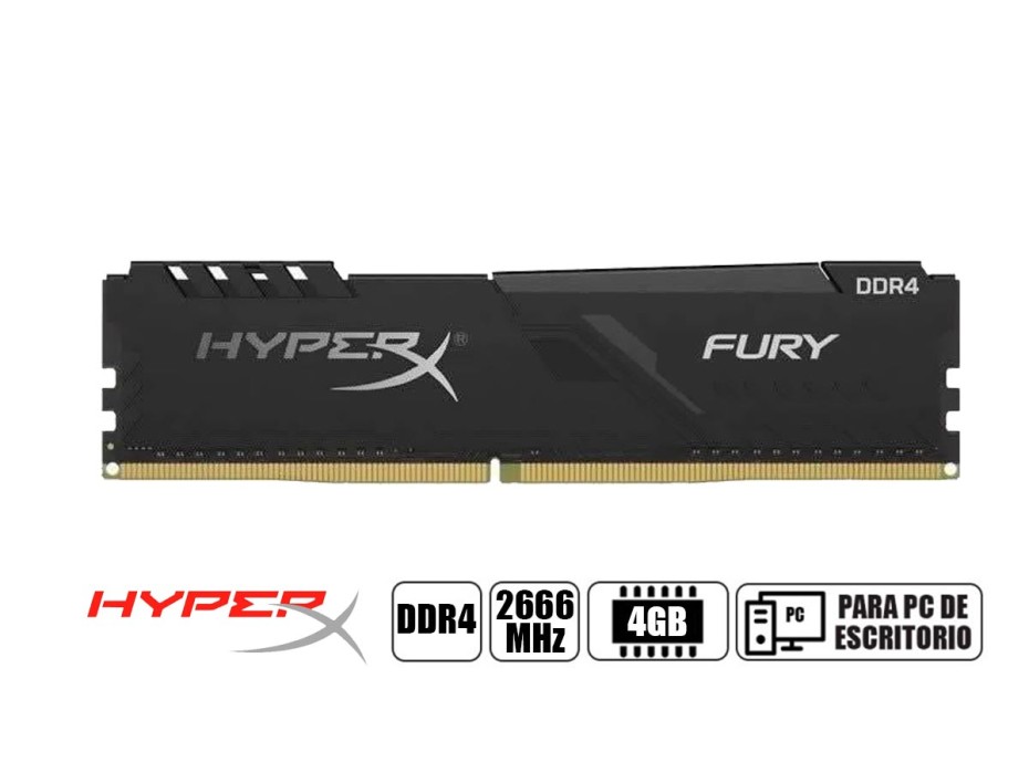 MEMORIA RAM HYPERX DDR4 4GB, FRECUENCIA 2666 MHZ, FURY NEGRO, PARA PC DE ESCRITORIO ( HX426C16FB3/4 )