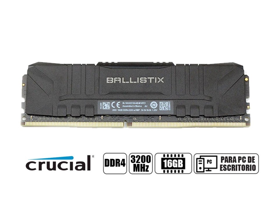 MEMORIA RAM CRUCIAL DDR4 16GB BALLISTIX (BL16G32C16U4B.M16FE1) 3200 MHZ | GRIS | OEM