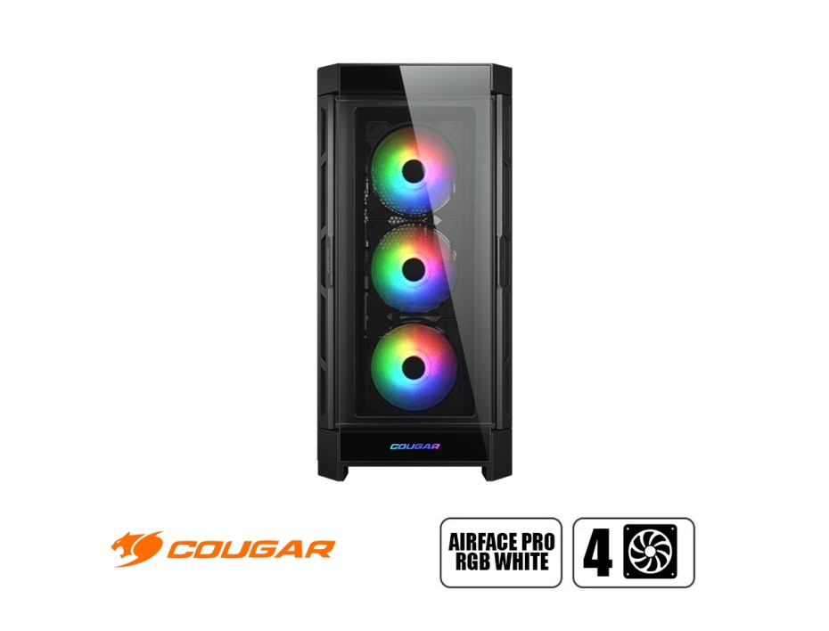 CASE COUGAR AIRFACE PRO RGB WHITE GAMING SIN FUENTE, CON PANEL LATERAL DE VIDRIO TEMPLADO, 3 VENTILADORES LED RGB, 2 PUERTOS USB, COLOR NEGRO (385AD10