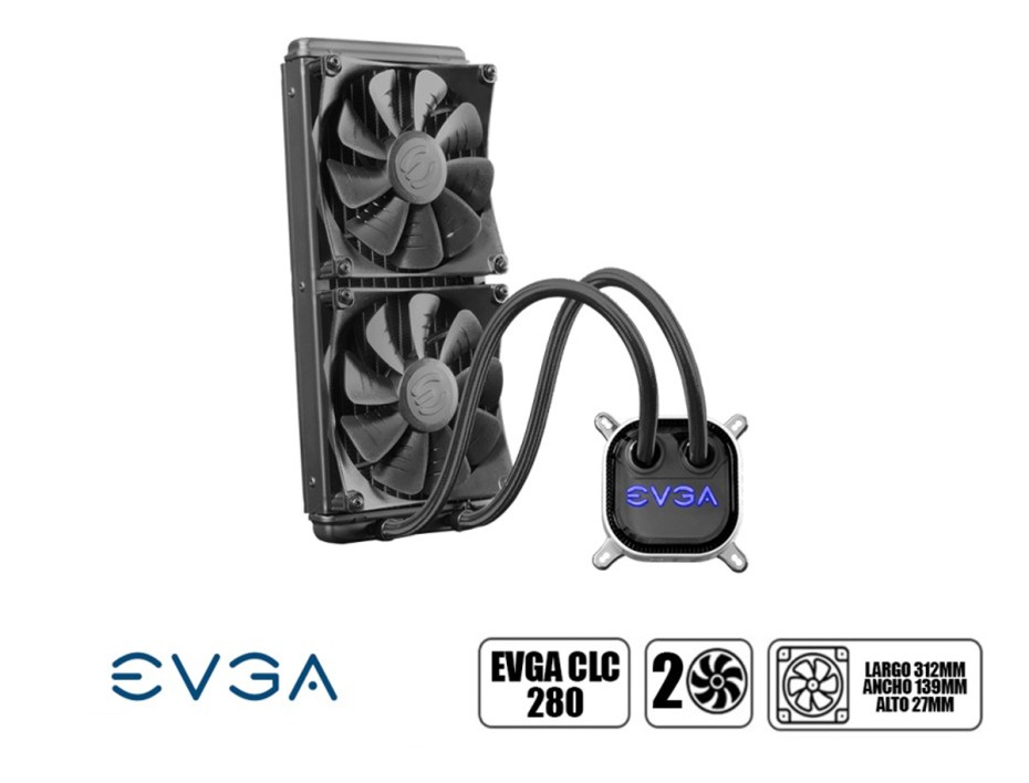 SISTEMA DE ENFRIAMIENTO LIQUIDO EVGA CLC 280, 312X139X27MM, NANO RODAMIENTO DE TEFLON, 2 VENTILADORES, RADIADOR DE ALUMINIO (400-HY-CL28-V1)
