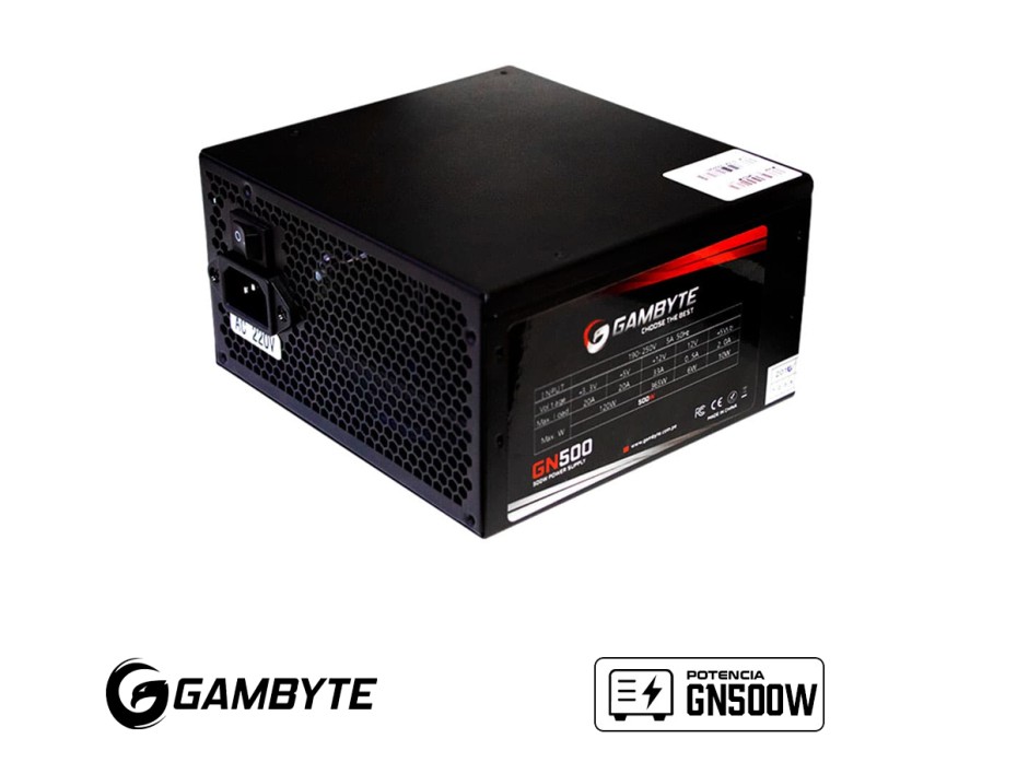 Fuente De Poder Gambyte 500w Gn500w (gi-gn500w) Atx, No Modular, Negro