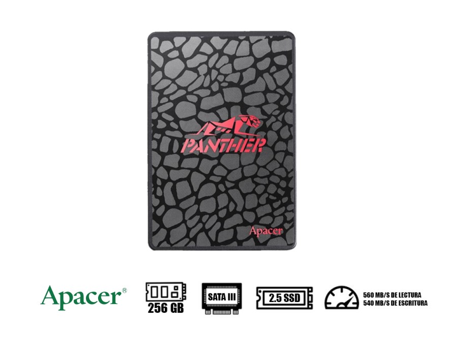DISCO SOLIDO SSD SATA 2.5 APACER 256GB PANTHER AS350, UNIDAD DE ALMACENAMIENTO, COMPATIBLE CON LAPTOP Y PC DE ESCRITORIO (AP256GAS350-1 )