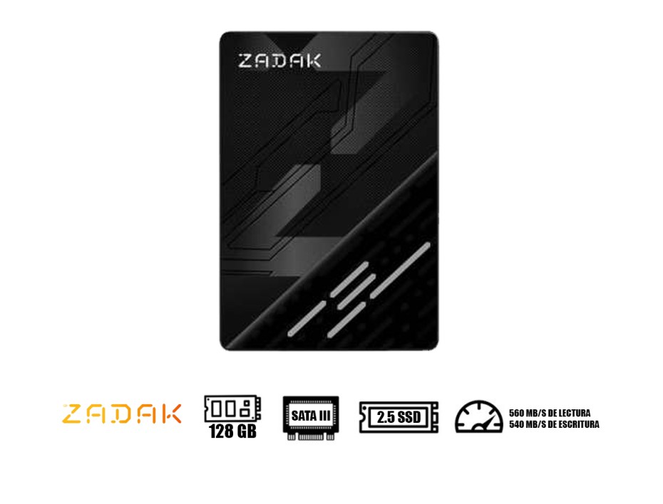 DISCO SOLIDO SSD 2.5 ZADAK 128GB TWSS3, SATA 3, UNIDAD DE ALMACENAMIENTO, COMPATIBLE CON LAPTOP Y PC DE ESCRITORIO (ZS128GTWSS3-1)